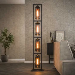 LifestyleFurn Vloerlampen|Vloerlamp Jaida kleur Smoke Artic zwart
