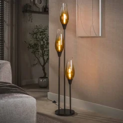LifestyleFurn Vloerlampen|Vloerlamp Luvia Glas, 3-lamps, kleur Sienna Bruin