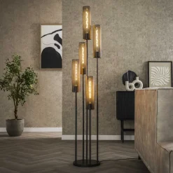 LifestyleFurn Vloerlampen|Vloerlamp Manda Artic Black, 5-lamps Artic zwart