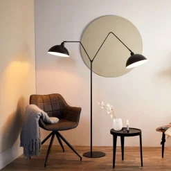 vtwonen Vloerlampen|Vloerlamp Orion 2-Lamps, mat zwart