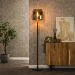 LifestyleFurn Vloerlampen|Vloerlamp Rift Smoke glas, 170cm Smoke grey glas