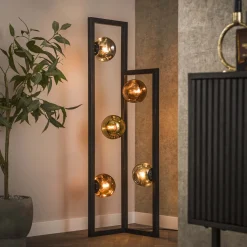 LifestyleFurn Vloerlampen|Vloerlamp Shahid Glas, 5-lamps Artic zwart