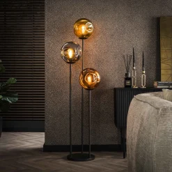 LifestyleFurn Vloerlampen|Vloerlamp Shahid Glas, 3-lamps Artic zwart