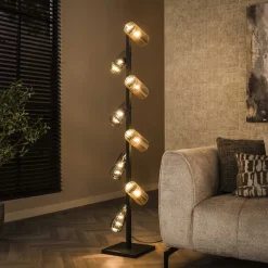LifestyleFurn Vloerlampen|Vloerlamp Tee 8-lamps, Mixed glas Artic zwart