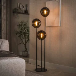 LifestyleFurn Vloerlampen|Vloerlamp Yair Glas, 3-lamps, kleur Sienna Bruin