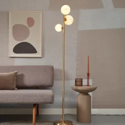 it's about RoMi Vloerlampen|Voerlamp Carrara Marmerprint, 3-lamps, kleur Goud