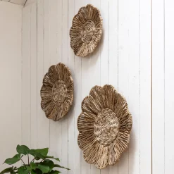 MUST Living Wandpanelen|Wanddecoratie Flower Set van 3 stuks, Abaca