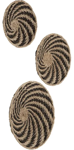 MUST Living Wandpanelen|Wanddecoratie Whirl Zeegras, Set van 3 stuks Naturel/Zwart