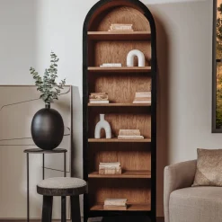 Tower Living Wandrekken & Wandkasten|Wandkast Rotondi Mangohout en eikenfineer, 220 x 70cm, kleur Zwart