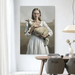 Urban Cotton Wandkleden|Wandkleed Baby Sheep in maat en frame naar keuze