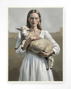 Urban Cotton Wandkleden|Wandkleed Baby Sheep in maat en frame naar keuze