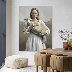 Urban Cotton Wandkleden|Wandkleed Baby Sheep in maat en frame naar keuze