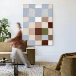 Urban Cotton Wandkleden|Wandkleed Blue Blocks in maat en frame naar keuze