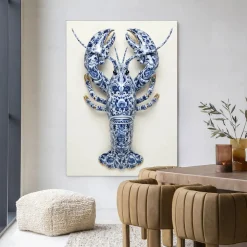 Urban Cotton Wandkleden|Wandkleed Blue Lobster in maat en frame naar keuze