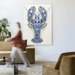 Urban Cotton Wandkleden|Wandkleed Blue Lobster in maat en frame naar keuze