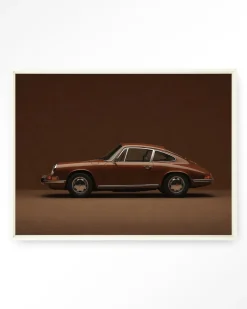 Urban Cotton Wandkleden|Wandkleed Brown Porsche in maat en frame naar keuze