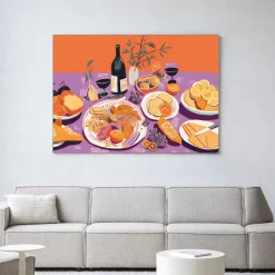 Urban Cotton Wandkleden|Wandkleed Burgundian Table in maat en frame naar keuze