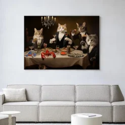 Urban Cotton Wandkleden|Wandkleed Cat Supper in maat en frame naar keuze