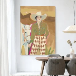 Urban Cotton Wandkleden|Wandkleed Cowgirl 3 in maat en frame naar keuze