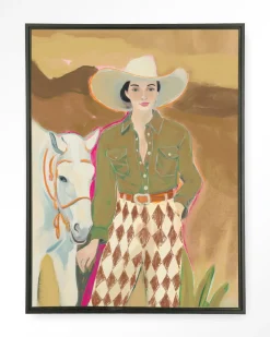 Urban Cotton Wandkleden|Wandkleed Cowgirl 3 in maat en frame naar keuze