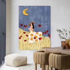 Urban Cotton Wandkleden|Wandkleed Girl In A Poppyfield in maat en frame naar keuze