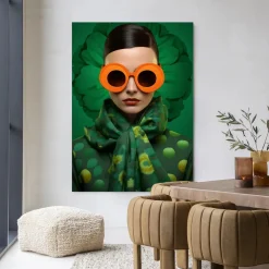 Urban Cotton Wandkleden|Wandkleed Green Flower in maat en frame naar keuze