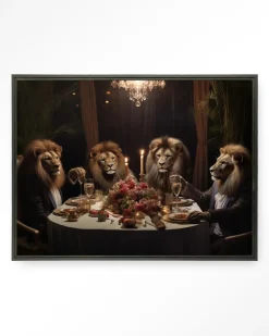 Urban Cotton Wandkleden|Wandkleed Lions Dinner in maat en frame naar keuze