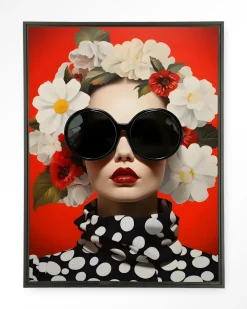 Urban Cotton Wandkleden|Wandkleed Red Flower in maat en frame naar keuze