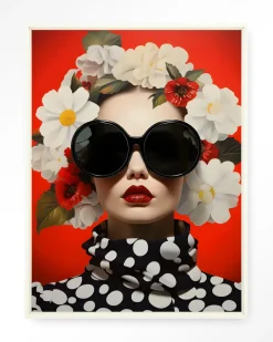 Urban Cotton Wandkleden|Wandkleed Red Flower in maat en frame naar keuze