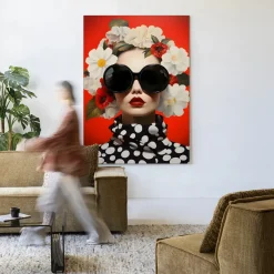 Urban Cotton Wandkleden|Wandkleed Red Flower in maat en frame naar keuze