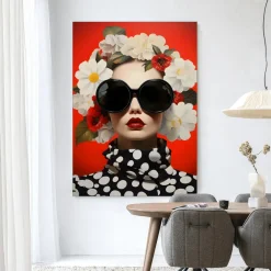 Urban Cotton Wandkleden|Wandkleed Red Flower in maat en frame naar keuze