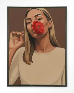 Urban Cotton Wandkleden|Wandkleed Red Poppy Girl in maat en frame naar keuze