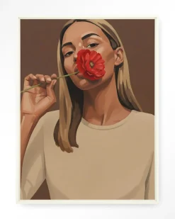 Urban Cotton Wandkleden|Wandkleed Red Poppy Girl in maat en frame naar keuze