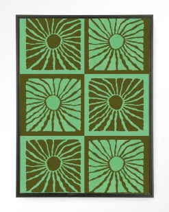 Urban Cotton Wandkleden|Wandkleed Suns In Green in maat en frame naar keuze