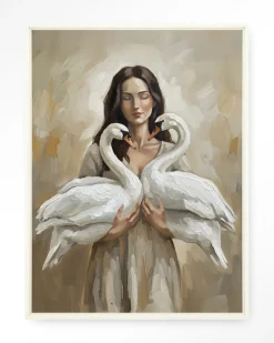 Urban Cotton Wandkleden|Wandkleed Swan Children in maat en frame naar keuze