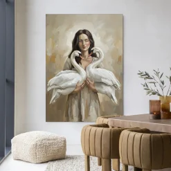 Urban Cotton Wandkleden|Wandkleed Swan Children in maat en frame naar keuze