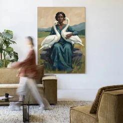 Urban Cotton Wandkleden|Wandkleed Swan Mother in maat en frame naar keuze