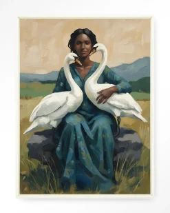 Urban Cotton Wandkleden|Wandkleed Swan Mother in maat en frame naar keuze