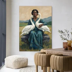 Urban Cotton Wandkleden|Wandkleed Swan Mother in maat en frame naar keuze