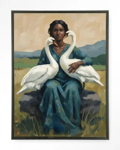 Urban Cotton Wandkleden|Wandkleed Swan Mother in maat en frame naar keuze