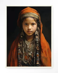 Urban Cotton Wandkleden|Wandkleed Traditional Girl in maat en frame naar keuze