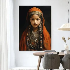 Urban Cotton Wandkleden|Wandkleed Traditional Girl in maat en frame naar keuze