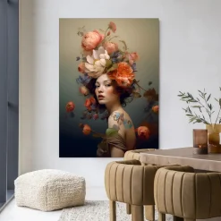 Urban Cotton Wandkleden|Wandkleed Vintage Flower Girl in maat en frame naar keuze