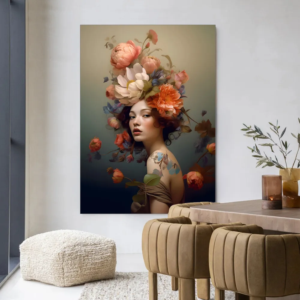 Urban Cotton Wandkleden|Wandkleed Vintage Flower Girl in maat en frame naar keuze