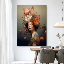 Urban Cotton Wandkleden|Wandkleed Vintage Flower Girl in maat en frame naar keuze