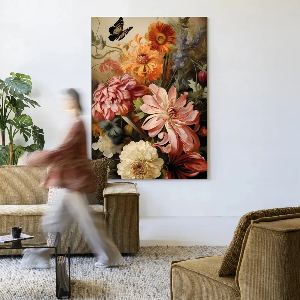 Urban Cotton Wandkleden|Wandkleed Vintage Flowers in maat en frame naar keuze