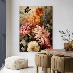 Urban Cotton Wandkleden|Wandkleed Vintage Flowers in maat en frame naar keuze