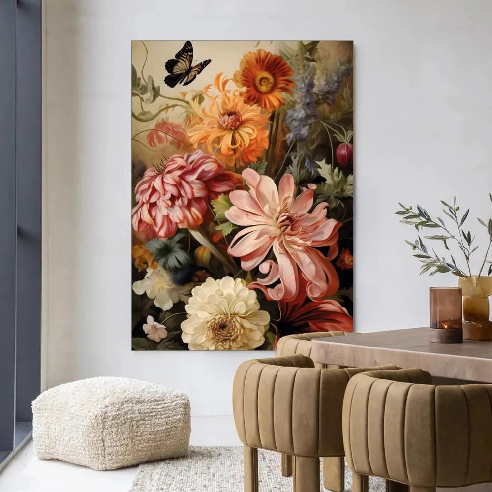 Urban Cotton Wandkleden|Wandkleed Vintage Flowers in maat en frame naar keuze