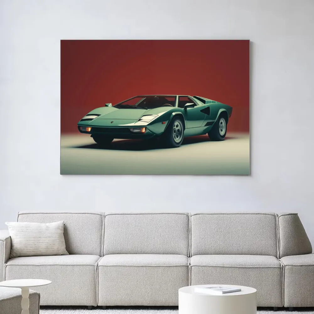 Urban Cotton Wandkleden|Wandkleed Vintage Lamborghini in maat en frame naar keuze