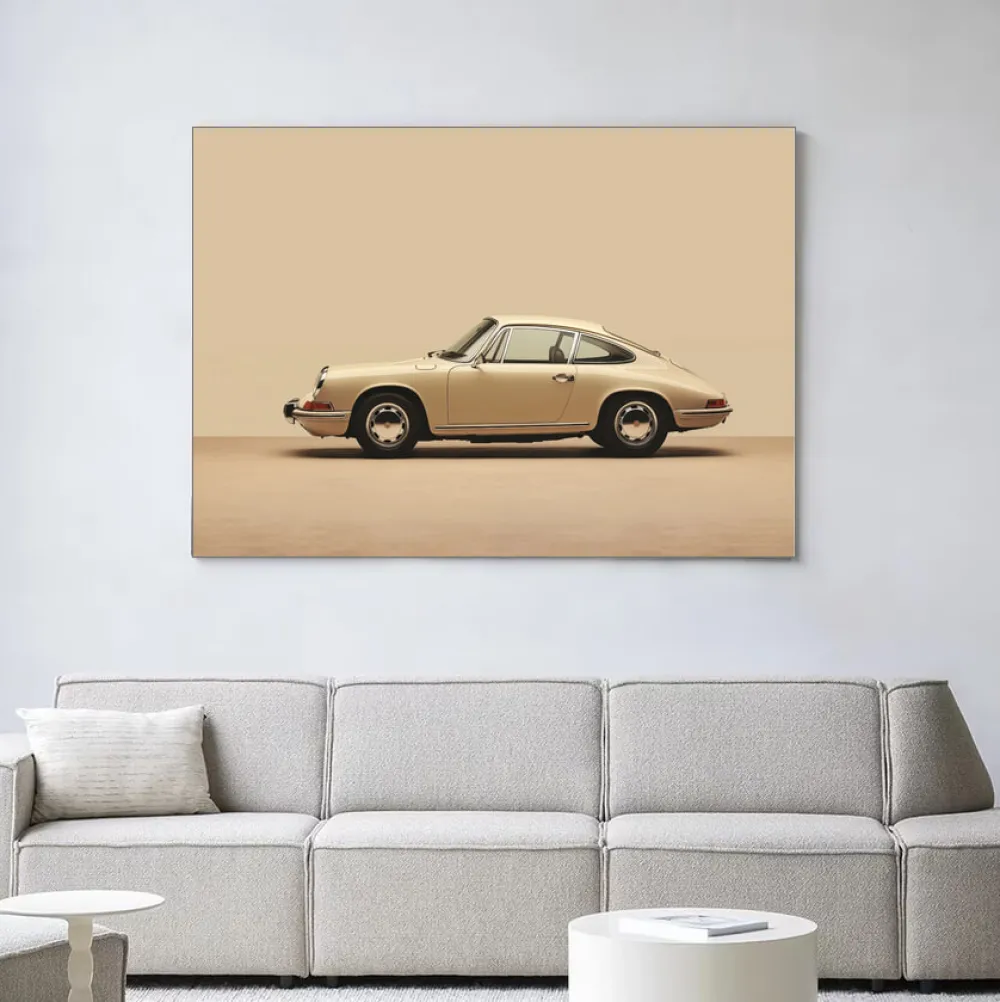 Urban Cotton Wandkleden|Wandkleed Vintage Porsche Beige in maat en frame naar keuze
